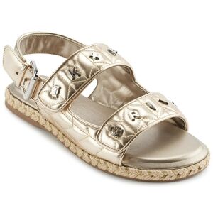 Karl Lagerfeld Double Strap Sandal with Pin Embellishments Flat, White Gold, 10